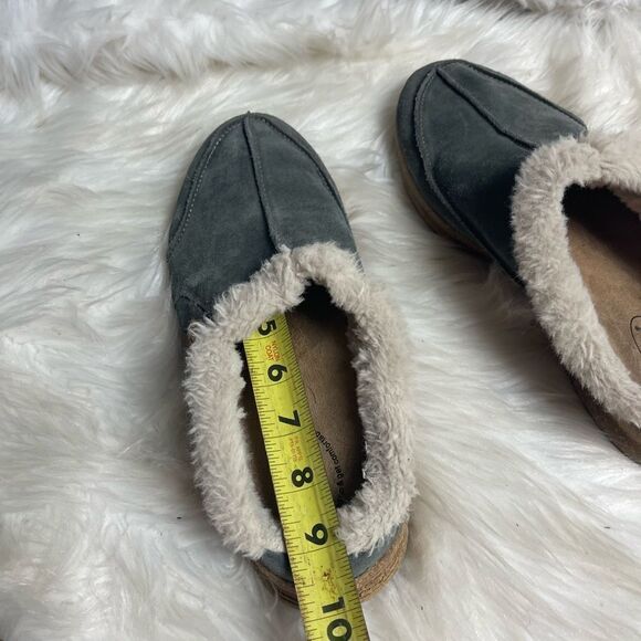 Taos Future leather Suede gray open back clogs with faux fur lining size 8 - Picture 6 of 7